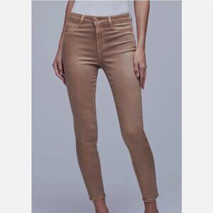 L’AGENCE Margot High Rise Coated Skinny Jeans – Sparrow Dev Brown, Size 25 – NWT